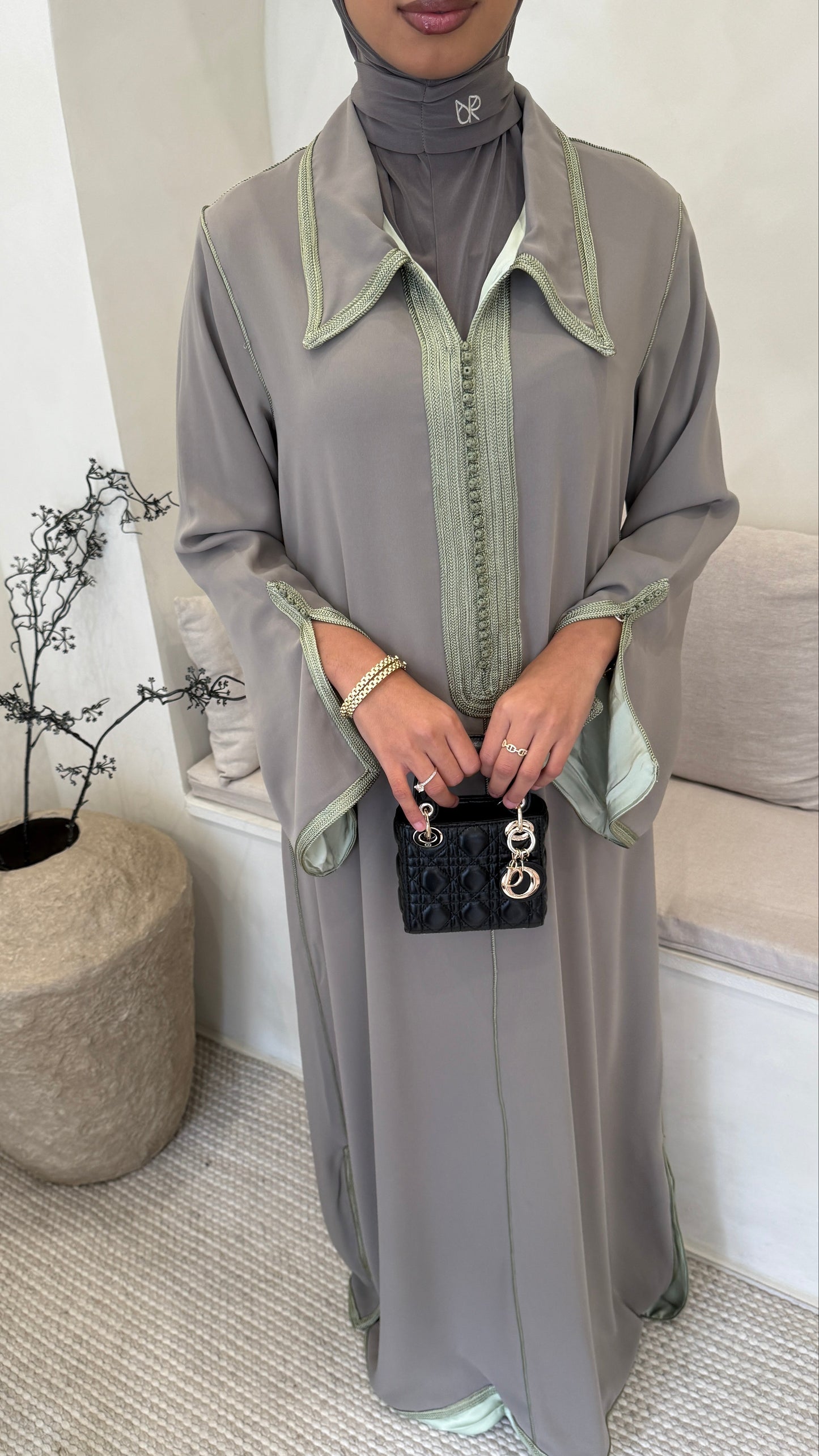 Kaftan Sahar Pistache doublure taupe