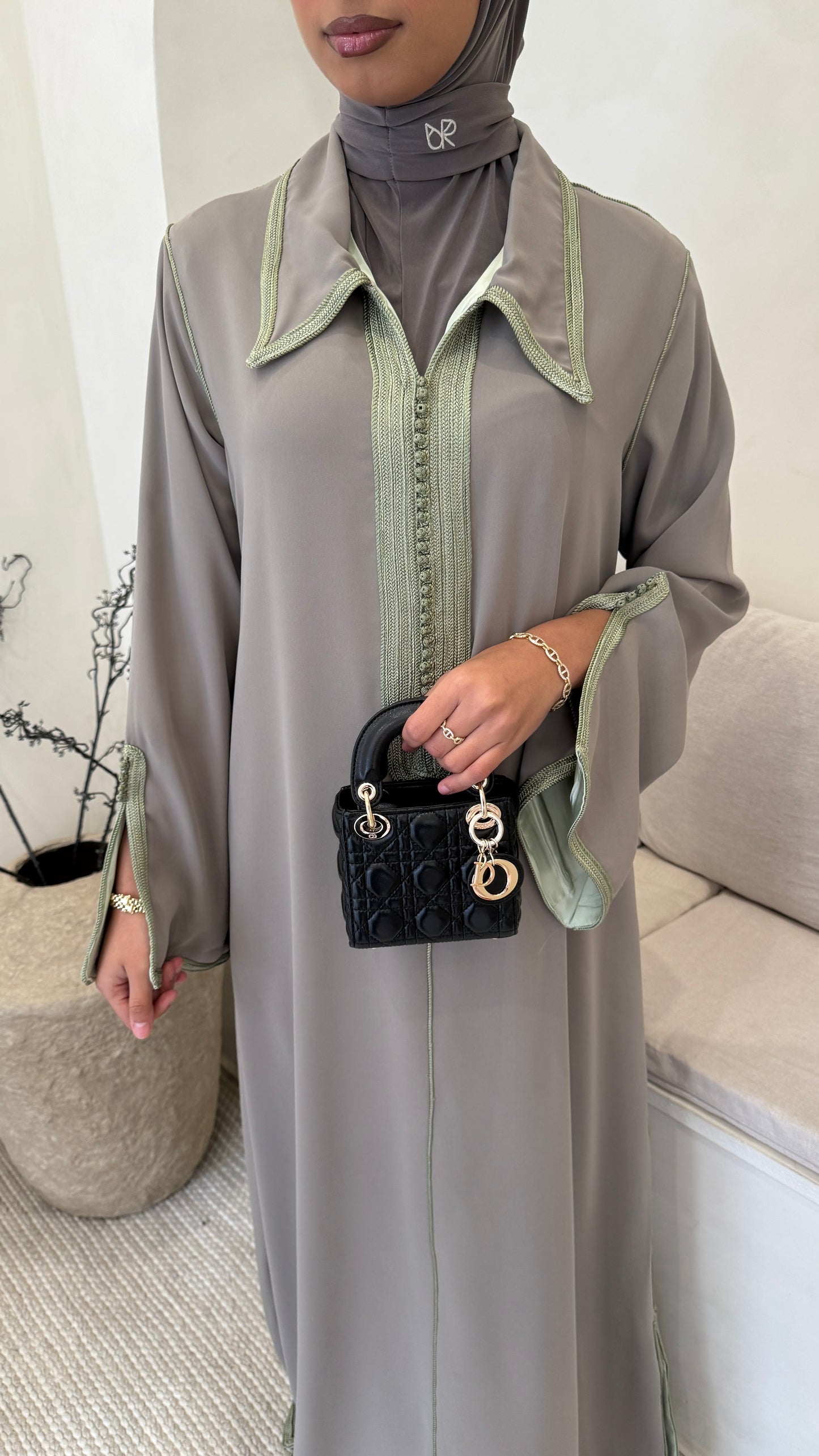 Kaftan Sahar Pistache doublure taupe